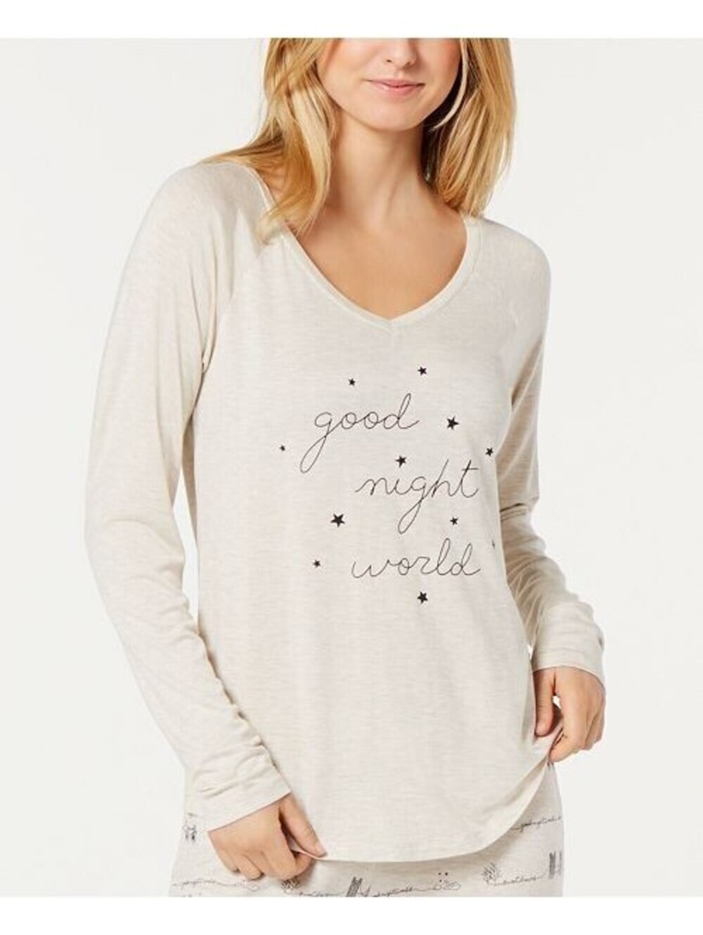Jenni Womens Knit Long Sleeves Pajama Top Goodnight Size L